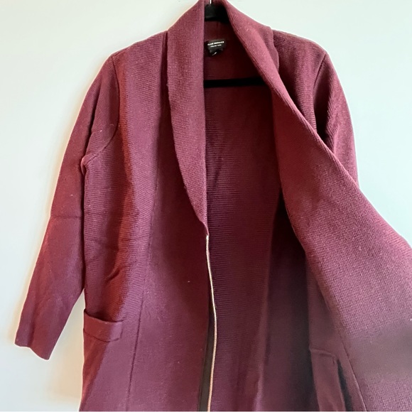 BNWOT CLUB MONACO 100% WOOL BURGUNDY LEATHER ZIP SWEATER - Picture 10 of 11